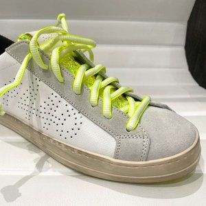P448 John Low Top Sneakers - White, Gray, & Neon Yellow